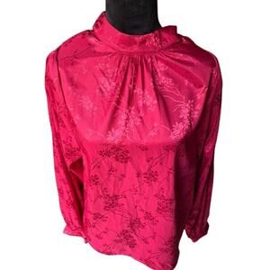 Satin Embossed Balloon Sleeve Blouse Burgundy - S‎ NWT
